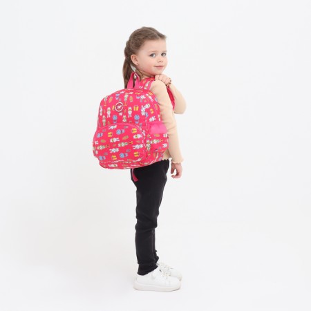 Baby backpack on lightning, external pocket, raspberry color-2