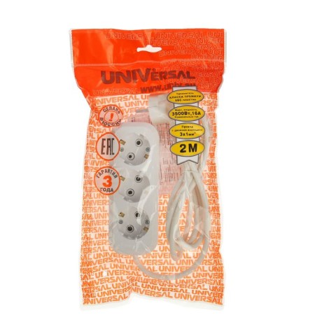 Extension cord UNIVERSAL E-303, 3 sockets, 2 m, PVS 3x1, 16 a, with salary-1