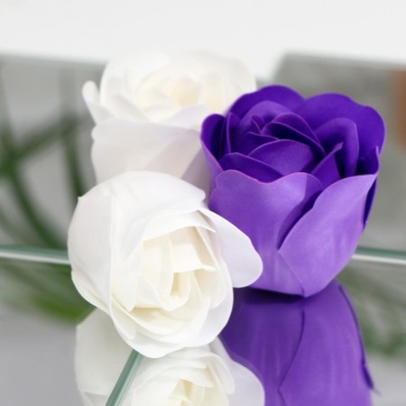 Soap roses, purple and white, set of 9 pcs.-3