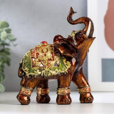 Souvenir Polystone "Elephant in Bright Popone with Gold" MIX 12x6.5x13 cm-1