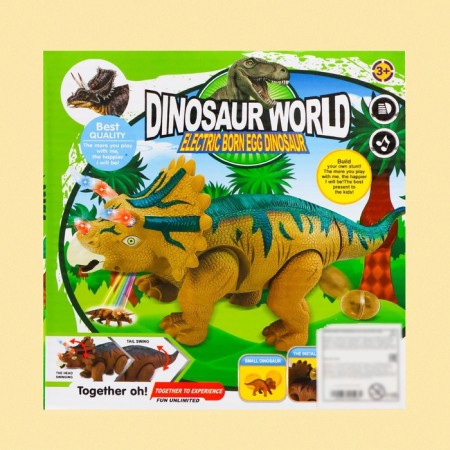 Triceratops dinosaur, lays eggs, projector, light and sound, brown color-8