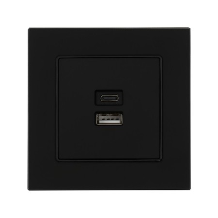Socket with USB-A + usb-C connectors, 2.1 A, 5V, TOT MATTE GLASS, hidden, glass, black-2