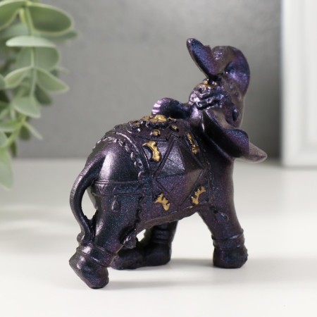 Polystone souvenir "Blue-violet elephant with blanket and gold" 8.5x4x8.5 cm-2