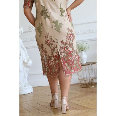 Women's dress, size 56, beige color, red-1
