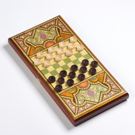 Wooden backgammon is large, with eastern checkers, board game, 50 x 50 cm-1