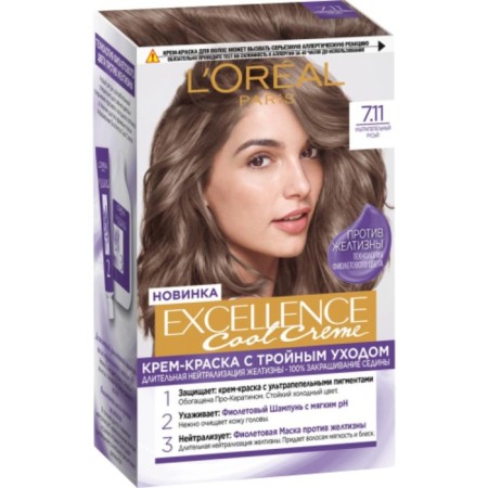 Hair Cream L’Oreal Excellence Cool Creme, tone 7.11 Ultrapepela light