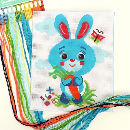 Cross -embroidery with a “hare with carrots”, a set for creativity, 25 x 20 cm-2