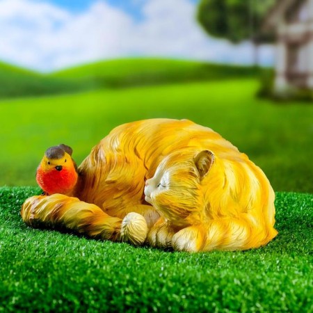 Garden figure "Sleeping cat with a bird" 13x29cm-5