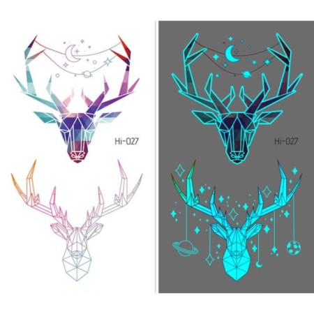 Tattoo on the body color phosphorus "deer 3D" 10.5x6 cm