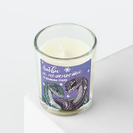 New Year's candle with the sticker "New Year: Love", aroma spruce branches, 5x6x5 cm-2