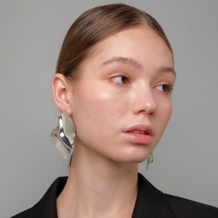 Earrings Metal "Atmosphere" rhombus rumbled, silver color-5