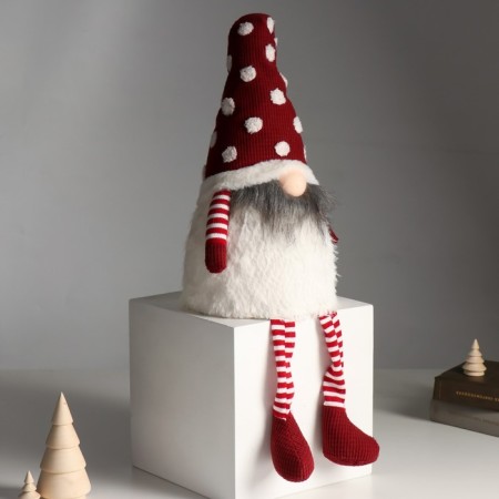 Interior light doll "Dwarf in a red hood in peas" Long legs 22x16x65 cm-2