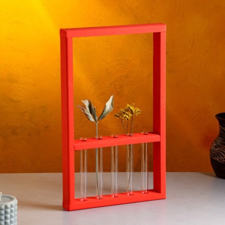 Kashpo wooden 28 × 4.5 × 40 cm with 5 flasks "Extra frame", red giving beautifully