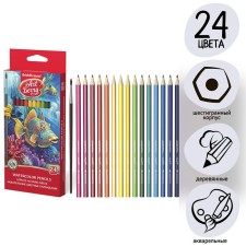 Pencils of watercolor 24 colors, Erichkrause ArtBerry, with a brush, hexagonal, super -horned neckline with a diameter of 3 mm