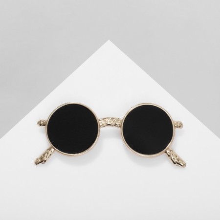 Brooch "glasses" round, black color in gold