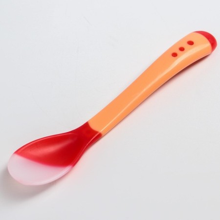 A spoon for feeding, thermal sensitive, red-beige color-1