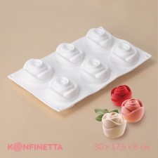 Форма для муссовых десертов и выпечки Доляна «Розы», 30×17,5×5 см, 6 ячеек (6,5×6,8 см), цвет белый