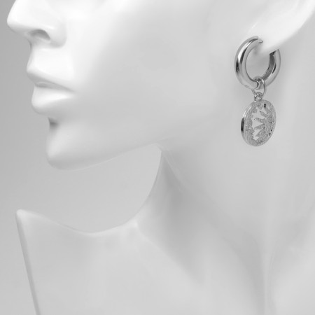 Earrings with the removable element "transformer" sun, white color in silver-4