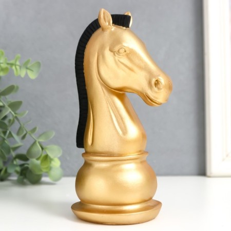 Souvenir Polystone "Chess Figure. Kon" Golden with a black mane of 19.5x10x8 cm-5
