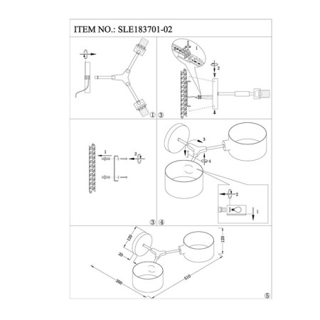 Wall lamp EVOLUCE. Sle183701-02. Gemento. 2x60 watts, E14, 51x12 cm, gray color-9