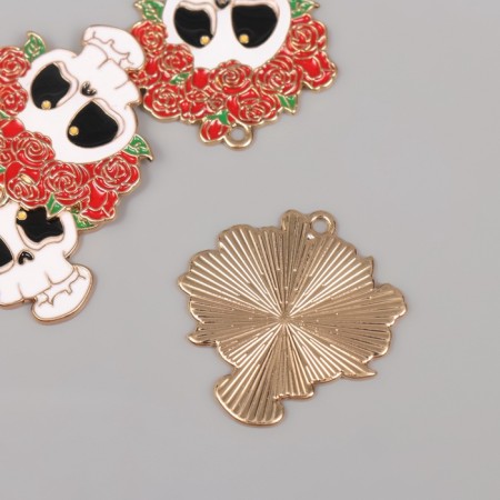 Decor for creativity metal, enamel "Skull in a flower wreath" 3.1x3 cm-1