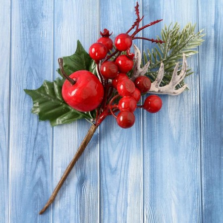 Decor "Winter Charm" Red Apple Berries of needles, 20 cm-2