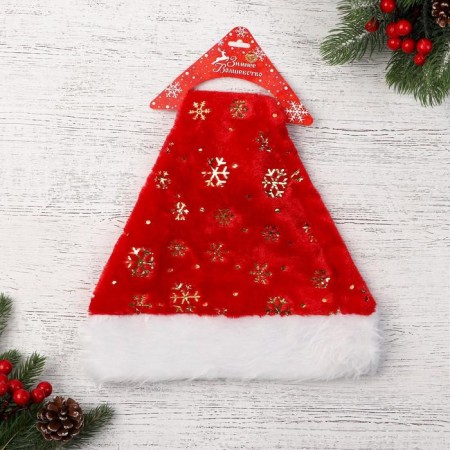 New Year's cap "Pile with golden snowflakes" 28x40 cm, red-2