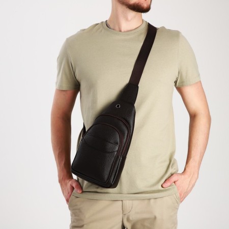 Male sling bag made of artificial leather, brown color-7