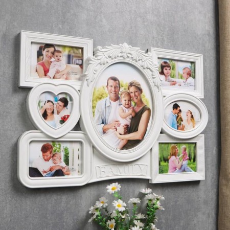 Photo frame plastic in 7 photos "Memories" white 10x10 cm 10x15 cm 20x25 cm (42x56 cm)-1
