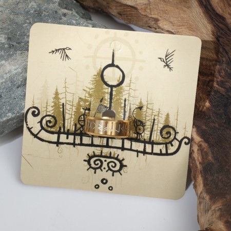 Ring "Valhalla" with runes, white color in gold, 16 size-3