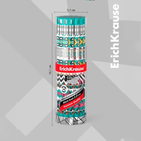 Mechanical Pencil Erichkrause "Colortouch Ornament", Grifel D = 2.0 mm, with a sharpener, "Soft-Touch" with a design, in a tube-3