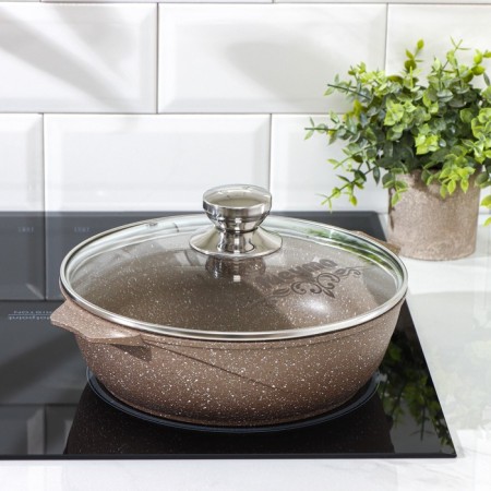 Granite Brown, 2.4 L, D = 26 cm, glass cover, anti -stick coating, brown color-4