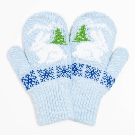 Double children's mittens, blue color, size 16 (9-12 years old)