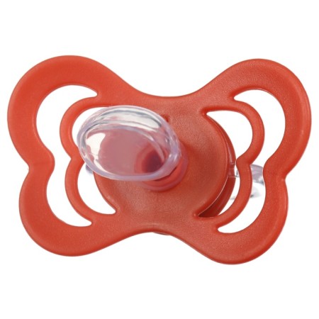 Nipple - orthodontic dummy, silicone, +6 months, with a holder, cherry color-4