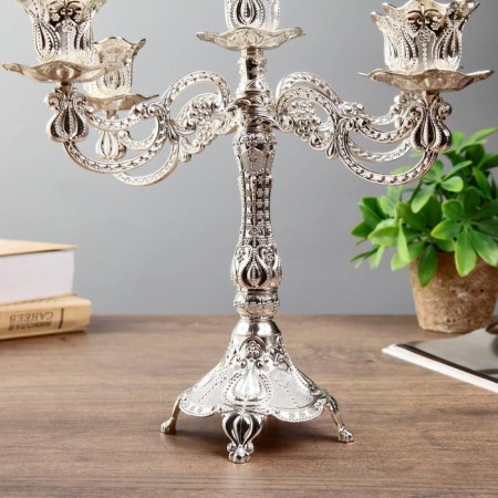 Summary Metal for 5 candles "Pattern" color silver 28x26x26 cm-4