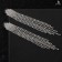 Hanging earrings with Hollywood rhinestones waterfall of threads, white color in silver, 11 cm