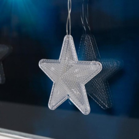 Garland "fringe" 2.4 × 0.9 m with nozzles "stars", IP20, transparent thread, 186 LED, glow blue, 8 modes, 220 V-6