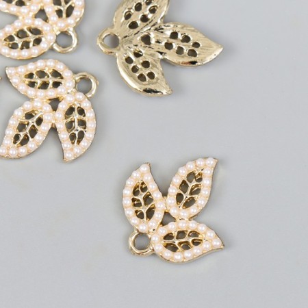 Decor for creativity Metal "Three leaves" of pearls, gold 0.2x1.8x2 cm