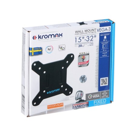 Kromax Vega-3 bracket, for TV, fixed, 15-32 ", up to 20 kg, 9 mm from the wall, black-6
