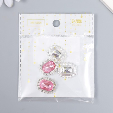 Decor for creativity Metal "Medallion octagonal" pale pink crystal rhinestones 2x1.5cm-4