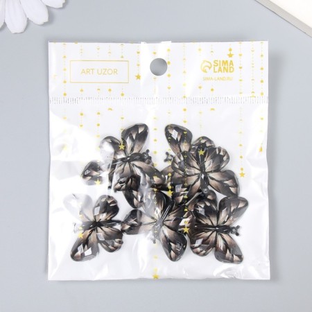 Decor for creativity plastic "Butterfly, black and beige wings" 2.5x3.2 cm-3