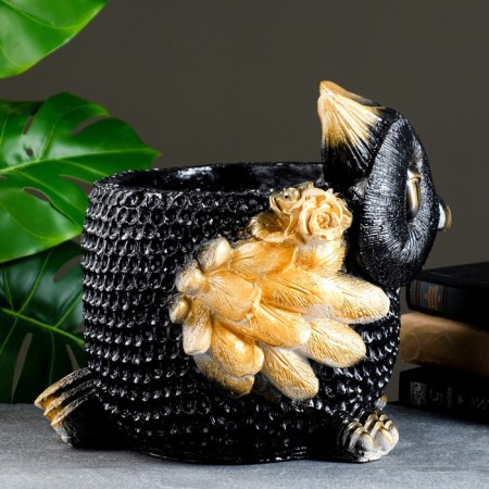 Figure pot "Owl" black with gold, 28x26cm-2