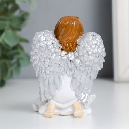Souvenir Polystone "Girl Angel with a rabbit and flowers" 6x6.5x8.5 cm-2
