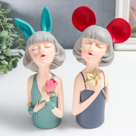 Polystone souvenir "Girl with ears with flower/star" MIX 7x5x21.5 cm