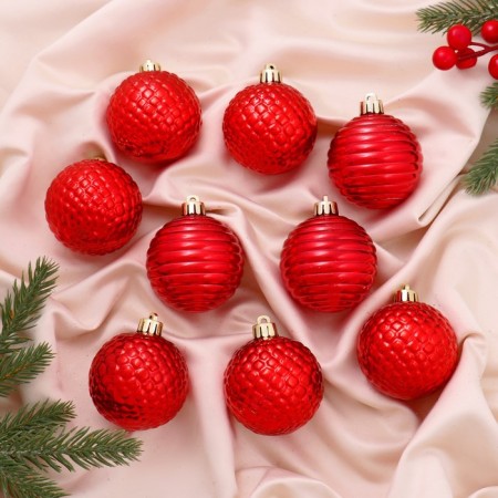 Set of balls plastic D-6 cm, 9 pcs "Nereya" red