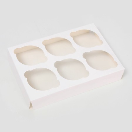 Box for 6 cupcakes white with a window, confectionery packaging, 18.6 x 13.1 x 8 cm set 5 pcs-2