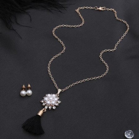 Set 2 objects: earrings, pendant pearl pearl pearl, white-black color in gold, 50 cm-1
