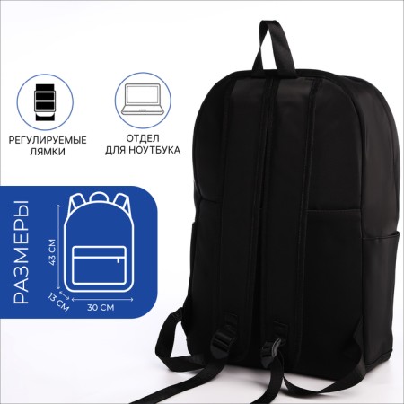 Youth backpack from textiles with a zipper, waterproof, 4 pockets, black/blue color-1