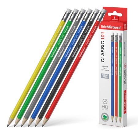 Chernographic pencil with Erichkrause "Classic 101", HB, Grifel D = 2.2 mm, plastic, hexagonal in the box, mix