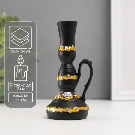 Polystone candlestick "Lamp with a flowering pattern" D-2 cm, black 6x6x13 cm